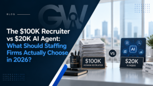 $100K human recruiter vs $20K AI agent cost comparison for staffing firms in 2026.